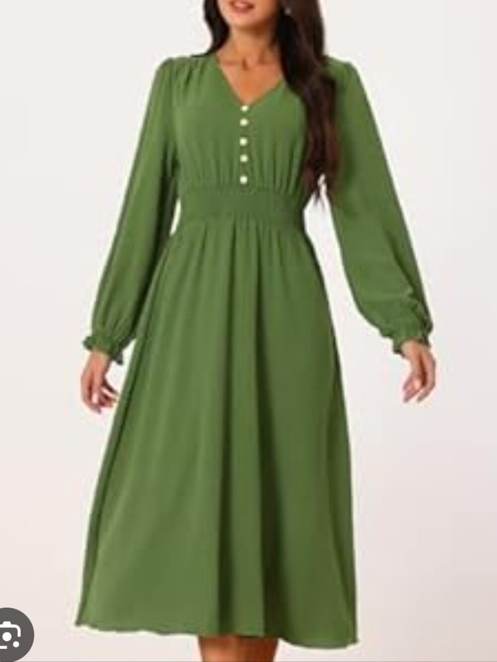 Seta T V-Neck Long Sleeve Midi Dress - Olive Green Large
